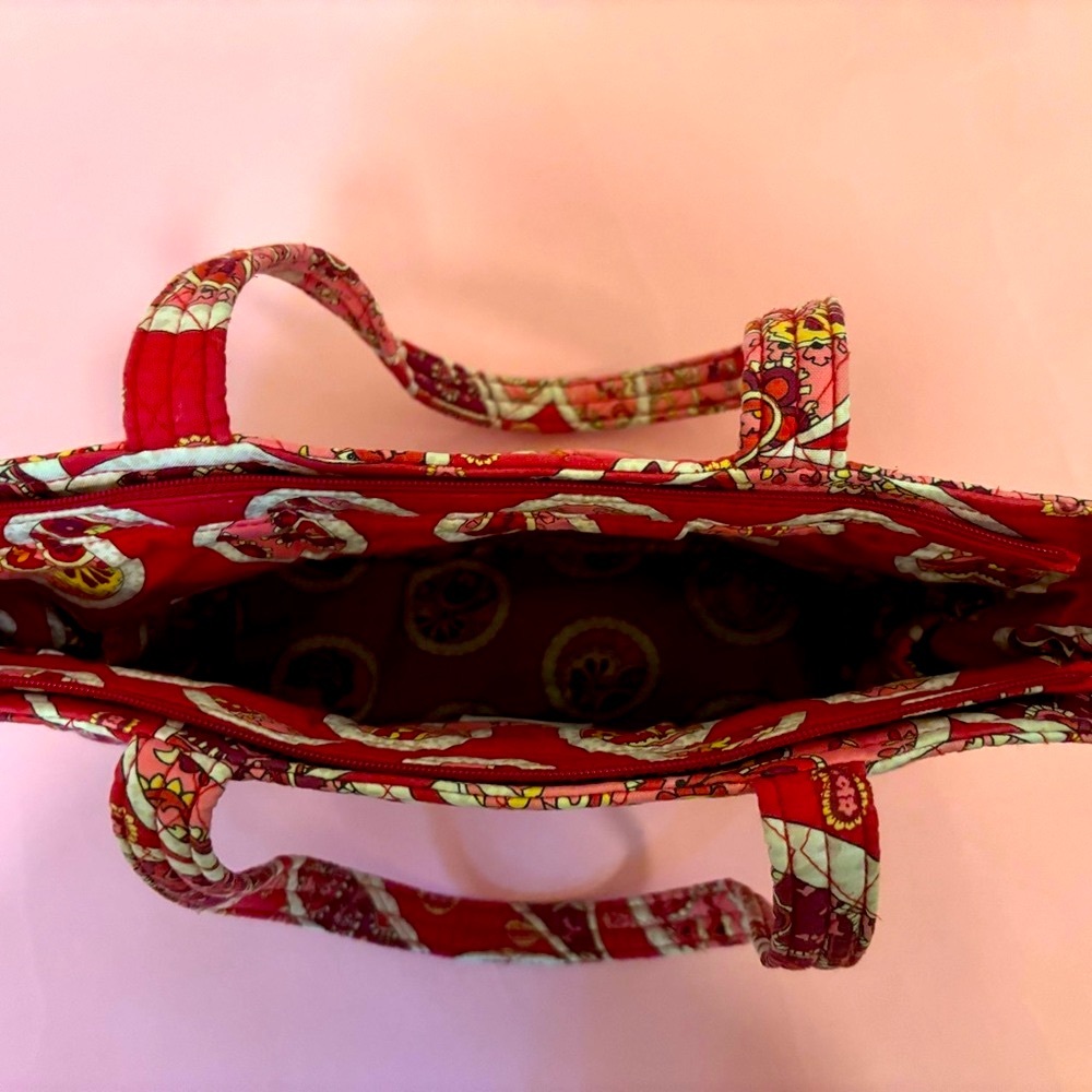 Vera Bradley Rosie Posie Red Pink Small Tote Bag / Shoulder Purse with Pockets - Picture 11 of 15